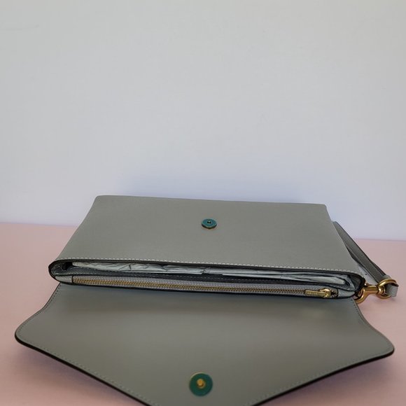 COACH Wyn Crossgrain Leather Clutch Wristlet- Dove Grey⭐ - Picture 10 of 16